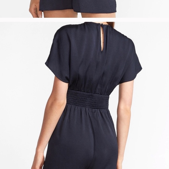 Navy Kimono smocked waist romper - Picture 2 of 6